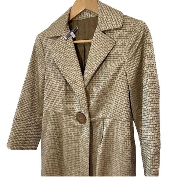 Donna Degnan Women's Beige Geometric Trench Coat Size 4 - Picture 4 of 7